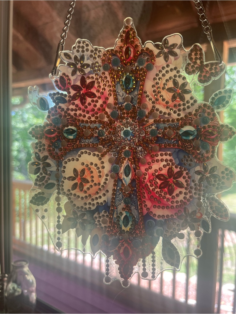 Diamond Art Cross Sun Catcher - Multicolor Crystal Mosaic